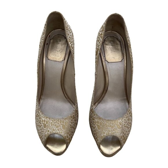 Christian Dior gold brocade peepto heels size 37.5